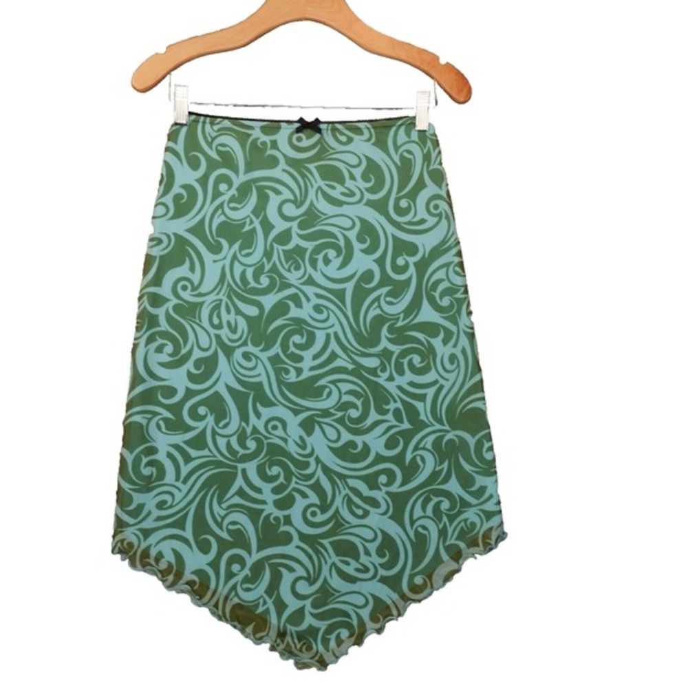 URBAN OUTFITTERS Womens Fairy Swirl V‎ Skirt XS Green Mesh Boho Coastal Y2K Mesh
